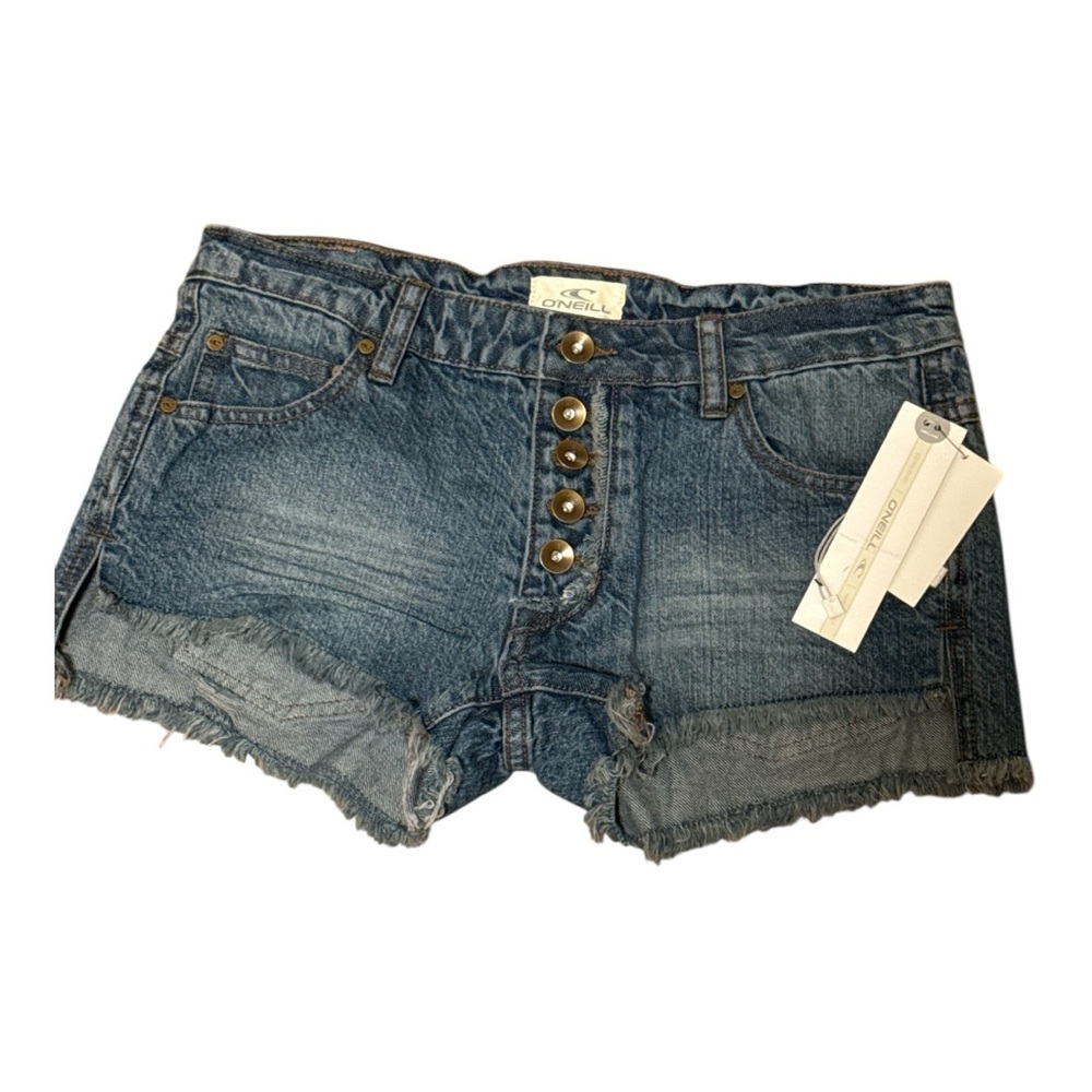 O'Neill Blue Jean Shorts Distressed Frayed Hem Size 3 Button Fly Beach NWT